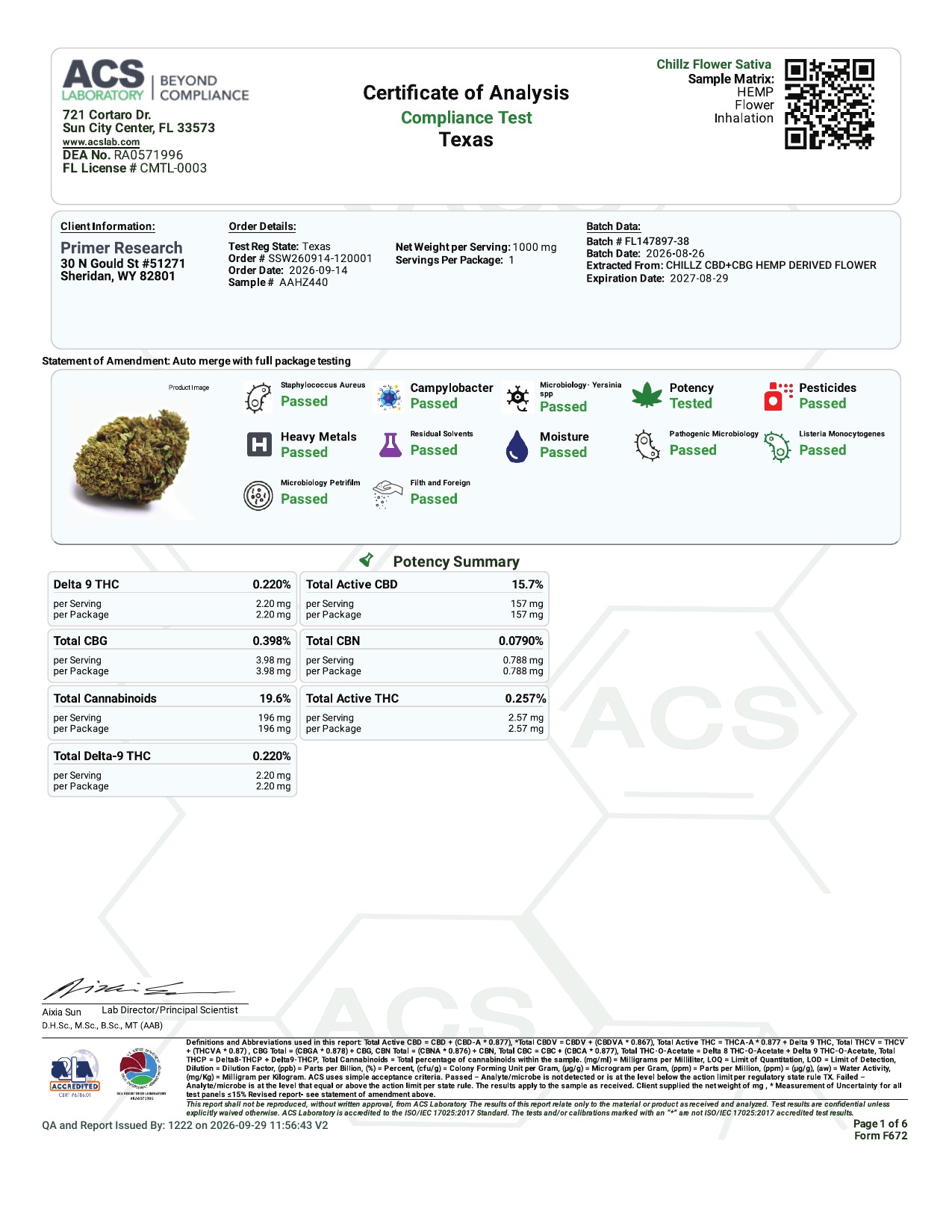Chillz 1 Gram Flower CBD+CBG - Sativa